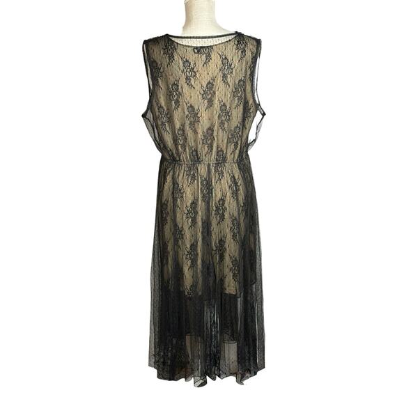 Vintage Pinky Sheer Lace Midi Dress Size XL Black Whimsygoth Fairy Grunge Y2K - Picture 6 of 9